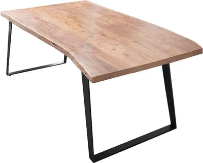 Produktbild von Esszimmertisch 120x80 cm Havanna, Baumkantentisch naturfarben, Akazienholz massiv, schräges U-Gestell Metall schwarz