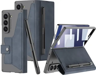 Produktbild von Hülle für Samsung Galaxy Z Fold 7 Leder Schutzhülle Eingebauter Bildschirmschutz mit Stiftschlitz Blau
