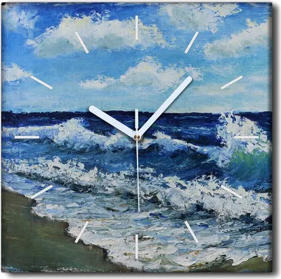 Produktbild von Coloray Uhr auf Leinwand 30x30 cm Wand Uhr Dekoration Wohnzimmer Segeltuch weiße Zeiger -Meereswellenlandschaft