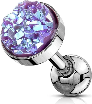 Produktbild von Tragus Ohr Piercing Funkelnder Stecker | Chirurgenstahl | Quartz-Kristal | Autiga® silber-lila