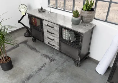 Produktbild von MASSIVMOEBEL24 Sideboard Mango 153x40x80 grau lackiert HEAVY INDUSTRY #153