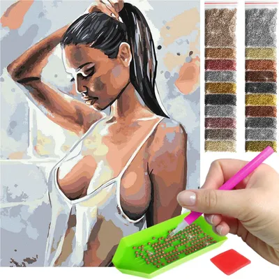 Produktbild von Diamantstickerei ARTULIO, DIY 5D Bild, Diamond Painting, Diamantmosaik 30 x 40 cm (Frau im weißen Top) + Zubehörset