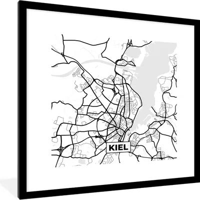 Produktbild von MuchoWow® Gerahmtes Poster Kiel - Karte - Stadtplan 40x40 cm - Poster mit Schwarzem Bilderrahmen Wandposter Rahmen Foto Bilder - Poster - Plakat im Rahmen