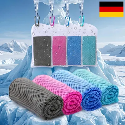 Produktbild von Kühlendes Handtuch 4er Set, 100 x 30cm Kühltücher, mit wasserdichtem Verschlussbeutel & Karabiner, Kühlhandtuch Sport Cooling Towel für Fitness, Yoga