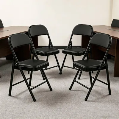 Produktbild von Klappstühle 4er Set,Esszimmerstuhl Stapelstuhl Balkonstuhl Stuhl Konferenzstuhl Gepolstert Kunstleder für Büro,Training,Meetings Schwarz