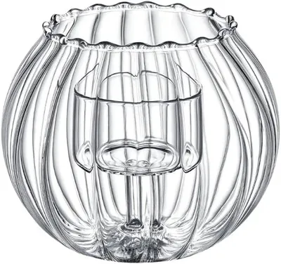 Produktbild von Wilmax Teelichthalter - Kronleuchter, geriffelt, für 1 Teelicht - transparenter Kerzenhalter - für Hochzeit, Zuhause, Wohnzimmer, Couchtisch