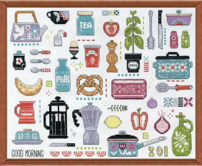 Produktbild von Design Works Kreuzstich Stickpackung "Retroküche", Zählmuster, 28x36cm