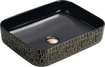 Produktbild von Badezimmer Waschbecken Arbeitsplatte Waschschüssel Schwarz Gold Quadrat 51x39x14 cm