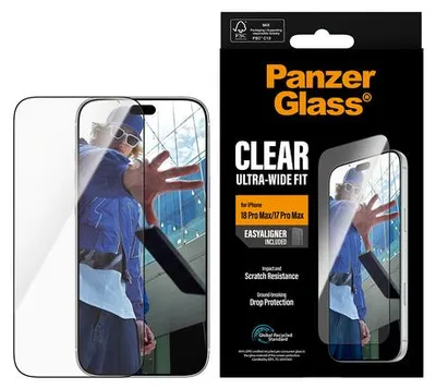 Zdjęcie produktu dla PanzerGlass ® Screen Protector iPhone 2026 Pro Max | 17 Pro Max | Ultra-Wide Fit w. EasyAligner, Apple - iPhone 2026 Pro Max, Apple - iPhone 17 Pro Max, Aplikacja na sucho, Odporny na zadrapania, Odporny na wstrząsy, Przezroczysty, 1 szt.