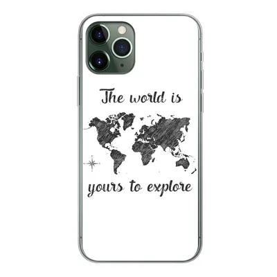 Produktbild von MuchoWow® Handyhülle Schutzhülle Hülle für iPhone 11 Pro Weltkarte - Schwarz - Sprichwörter Silikon Softcase Handy Hülle - Handy