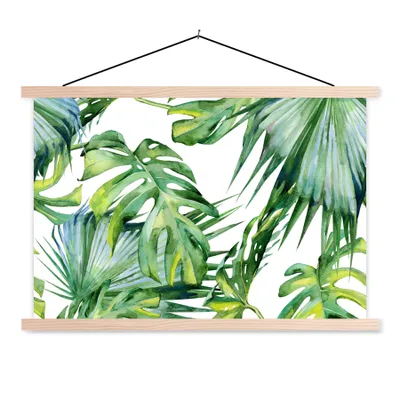 Produktbild von MuchoWow® Textilposter Monstera - Muster - Aquarell - Mädchen - Kinder - Jungen - Kinder 60x40 cm mit holzfarbenen Rahmen - Bilder