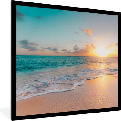 Produktbild von MuchoWow® Gerahmtes Poster Sonnenuntergang - Strand - Meer - Sommer - Blau 40x40 cm - Poster mit Schwarzem Bilderrahmen Wandposter Rahmen Foto Bilder - Mit Rahmen - Wanddekoration Schlafzimmer