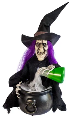 Produktbild von Morgatha die Potion Witch Halloween Animatronic 40 cm – Bewegliche Hexenfigur mit Licht & Sound
