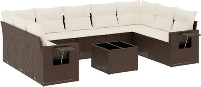 Produktbild von vidaXL 10-tlg. Garten-Sofagarnitur mit Kissen Braun Poly Rattan