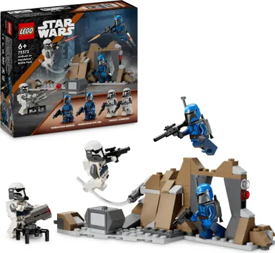 Produktbild von LEGO Star Wars: The Mandalorian Hinterhalt auf Mandalore Battle Pack 75373 | 4 Minifiguren, Felsformation mit Höhle, schießende Kanone | 109 Teile | H:7 B:17 T:8 cm