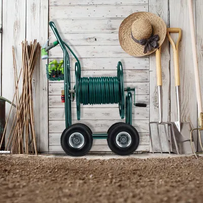 Immagine prodotto di Carrello porta tubo da giardino verde a 4 ruote con avvolgitubo