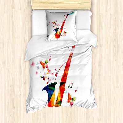 Produktbild von ABAKUHAUS Musik Mantele, Schmetterling Orchestra Jazz, Milbensicher Allergiker geeignet mit Kissenbezügen, 135 cm x 200 cm - 80 x 80 cm, Mehrfarbig