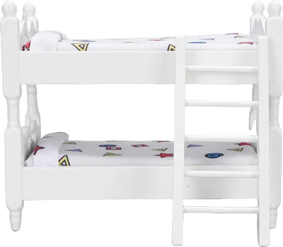 Obrázek produktu pro Patrová postel Model pro 1:12 měřítko Dollhouse Miniaturní dvouvrstvá postel s žebříkem Nábytek do ložnice Kreslený ornament Geometrický
