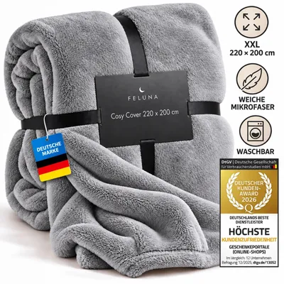 Produktbild von Feluna XXL Kuscheldecke 220x200 cm flauschig – Premium Tagesdecke & Sofadecke aus Korallenfleece mit weichem Kaschmir-Touch, Bettüberwurf