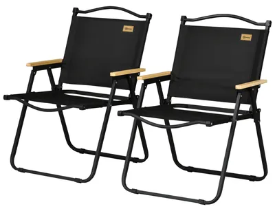 Produktbild von Campingstühle, 2 x Strandstuhl, faltbar, Stahl, Holzoptik, Schwarz