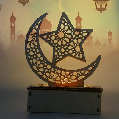 Produktbild von Ramadan Holz Mond Lichterketten, DIY Mubarak Ramadan Tisch Ornament Lampe für Muslimische Eid Festival Dekorative Home Party