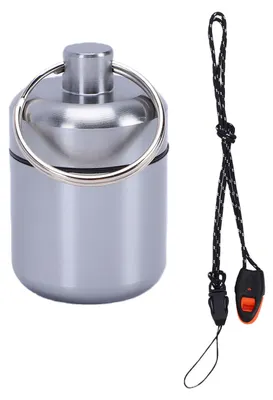 Produktbild von Metallische Aufbewahrungsröhre als Schlüsselanhänger, kompakte Aluminiumlegierung, wasserdicht, vielseitig einsetzbarer, luftdichter Behälter für Outdoor-Aktivitäten, Camping und Reisen, Farbe: Grau