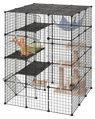 Obrázek produktu pro VEVOR, klec pro kočky, výběh pro kočky, vícepatrový výběh pro kočky, rozměry 104,1 x 104,1 x 139,7 cm, sestavitelný výběh pro kočky, odnímatelná kovová klec se 4 dveřmi, ideální pro 2-3 kočky, koťata a malá zvířata, černá barva
