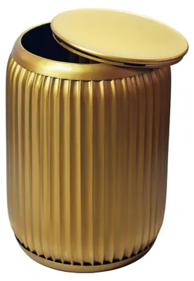 Beistelltisch Rund Gold mit Rillenoptik und Stauraum in Gesamtansicht von vorne mit geöffnetem Deckel.