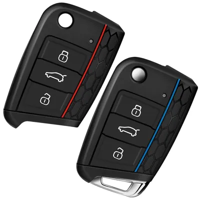 Obrázek produktu pro Pouzdro na klíče od auta, silikon, 3 tlačítka, 2 kusy, červená/modrá, kompatibilní s VW Golf 7