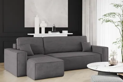 Produktbild von Kaiser Möbel Ecksofa mit schlaffunktion und bettkasten, Sofa L-form, Couch L-form BEST Dicker Cord Dunkelgrau Links