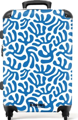 Produktbild von NoBoringSuitcases.com Hartschalen Koffer Mittelgroß 67x43x25 cm, 72L, Bunte Drucke für Frauen: Weiß mit blauem Korallenmuster, Reisekoffer mit 4 Rollen