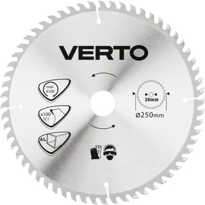 Produktbild von VERTO Sägeblatt Ersatzsägeblatt Kreissägeblatt 250 mm x 30 mm 100 Zähne für Aluminium Reduktionsstücke: 30 x 16 mm, 30 x 20 mm, 30 x 25,4 mm