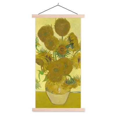 Produktbild von MuchoWow® Textilposter Sonnenblumen - Vincent van Gogh 40x80 cm mit holzfarbenen Rahmen - Wohnzimmer