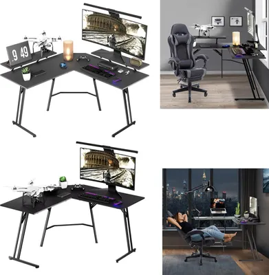 Obrázok produktu pre XINZI stôl Rohový stôl v tvare písmena L hráčsky počítačový stôl PC kancelária [s 2 držiakmi na monitor]