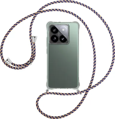 Produktbild von Handykette Backcover-Schutzhülle mit Band (Metall silberfarben) für Xiaomi 14T Pro 5G - blau+beige