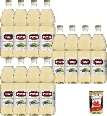 Produktbild von Ponti, Klassischer Weißweinessig, hergestellt aus ausgewählten Weinen, ideal für begleitende rohes und gekochtes Gemüse, Säure 6, PET 12x 1L + Italian Gourmet polpa 400g