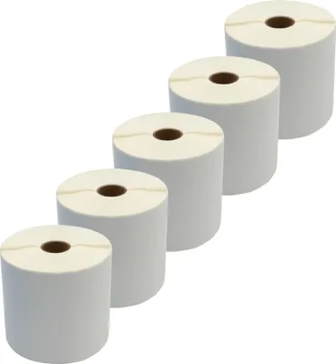 Produktbild von DULA Dymo kompatible Etiketten, 99014, 101 x 54 mm, Weiß, Permanent, Kern 25 mm, 5 Rollen, 1275 Etiketten pro Rolle