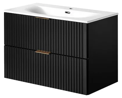 Produktbild von Waschtischunterschrank mit Waschbecken 80 cm - 56 in matt schwarz mit gerillter Front, B/H/T ca. 81/58,5/46 cm
