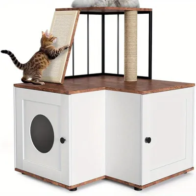 Productafbeelding van Kattenboom - Krabpaal - Kattenmeubel - Klimelement - Kattenhuis - 2-in-1 Ontwerp Met Verborgen Kattenbak