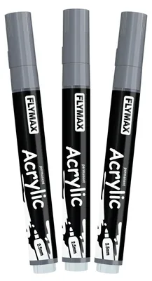Image de Stylos marqueurs gris, pointe de 2,5 mm, marqueurs permanents, à base d'acrylique, résistants à l'eau, à séchage rapide, lot de 3