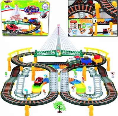 Produktbild von WOOPIE Elektrische Eisenbahn 2in1 Rennstrecke Zug Viadukt Auto XXL 192 Elemente