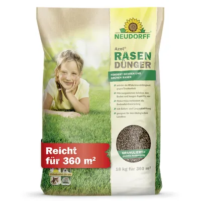 Produktbild von Neudorff Azet RasenDünger 18 kg für 360m² Dünger für Rasen sorgt für eine dichte, grüne und strapazierfähige Rasenfläche mit 6 Monaten Langzeitwirkug