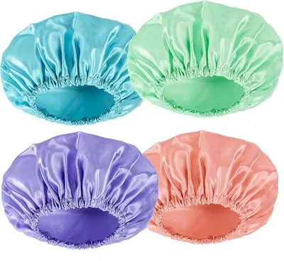 Produktbild von Set von 4 Wiederverwendbaren Wasserdichten Duschhauben für Damen - Komfortabel und Leckfrei