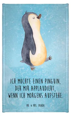 Produktbild von Mr. & Mrs. Panda Gästehandtuch Pinguin marschieren - Eisblau - Geschenk, Gästetuch, Unausgeschlafen, Pinguine, Mini-Handtuch, Langschläfer, Handtuch Klein, Aufstehen