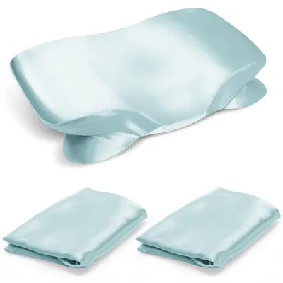 Immagine prodotto di Confezione da 2 federe in raso, 40x60 cm, colore blu, con cerniera invisibile