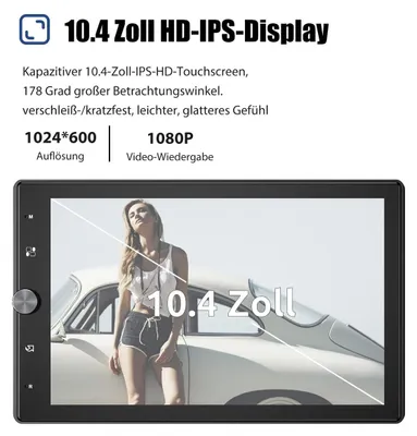 Produktbild von Autoradio 10 Zoll Wireless CarPlay Android Auto Drehbarer Touchscreen 1 DIN USB AUX Bluetooth Freisprechanlage Mirror Link 4x45W Fernbedienung