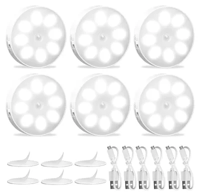 Zdjęcie produktu dla Lampka nocna z czujnikiem ruchu, zestaw 6 sztuk, ładowana przez USB, 3 tryby, idealna do przedpokoju, schodów, sypialni, kuchni