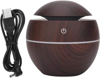 Immagine prodotto di Umidificatore USB a forma di sfera - Olio-Dispenser per l'umidificazione dell'aria - per ufficio, casa, camera da letto, soggiorno (design in legno scuro)