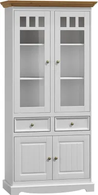 Produktbild von Klassische Wohnzimmer Möbel Weiß Braun Holz Schaufenster Vitrine Schrank Möbel