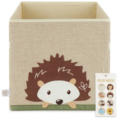 Image de Boîte de rangement pour bébé | Panier de rangement pour enfants 33 x 33 x 33 cm (similaire au panier Kallax) | Panier de rangement avec motif forestier beige pour bébés dans la chambre d'enfant